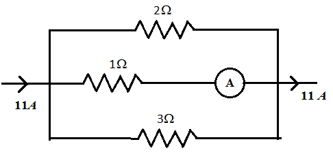 The ammeter reading in the circuit below is\n \n \n \n \n A. 2 AB. 3 AC ...