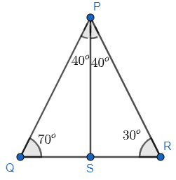 In a $\\Delta PQR$, PS is bisector $\\angle P$, $\\angle Q={{70 ...