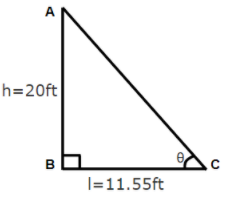 A pole of height $20ft$ has a shadow of length $11.55ft$ at a ...