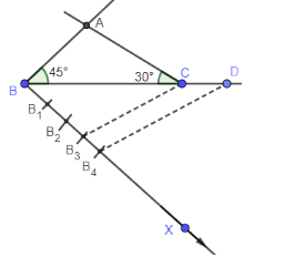 Draw a triangle ABC with side BC = 7 cm, $ \\angle B=45{}^\\circ ...