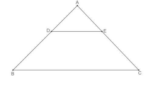 In \\[\\Delta ABC\\], DE is parallel to base BC, with D on AB and on AC ...