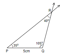 Construct a triangle PQR if PQ = 5 cm, $\\angle PQR={{105}^{\\circ ...