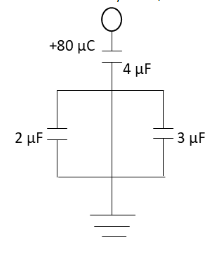 In the given circuit, a charge of \\[80\\,\\mu {\\text{C}}\\] is