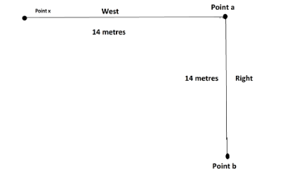 Namita walks 14 metres towards the west, then turns to her right and ...