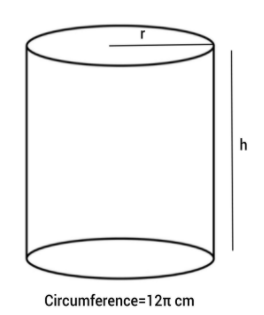 A cylinder has a circumference of \\[12\\pi\\] cm and a height that is ...