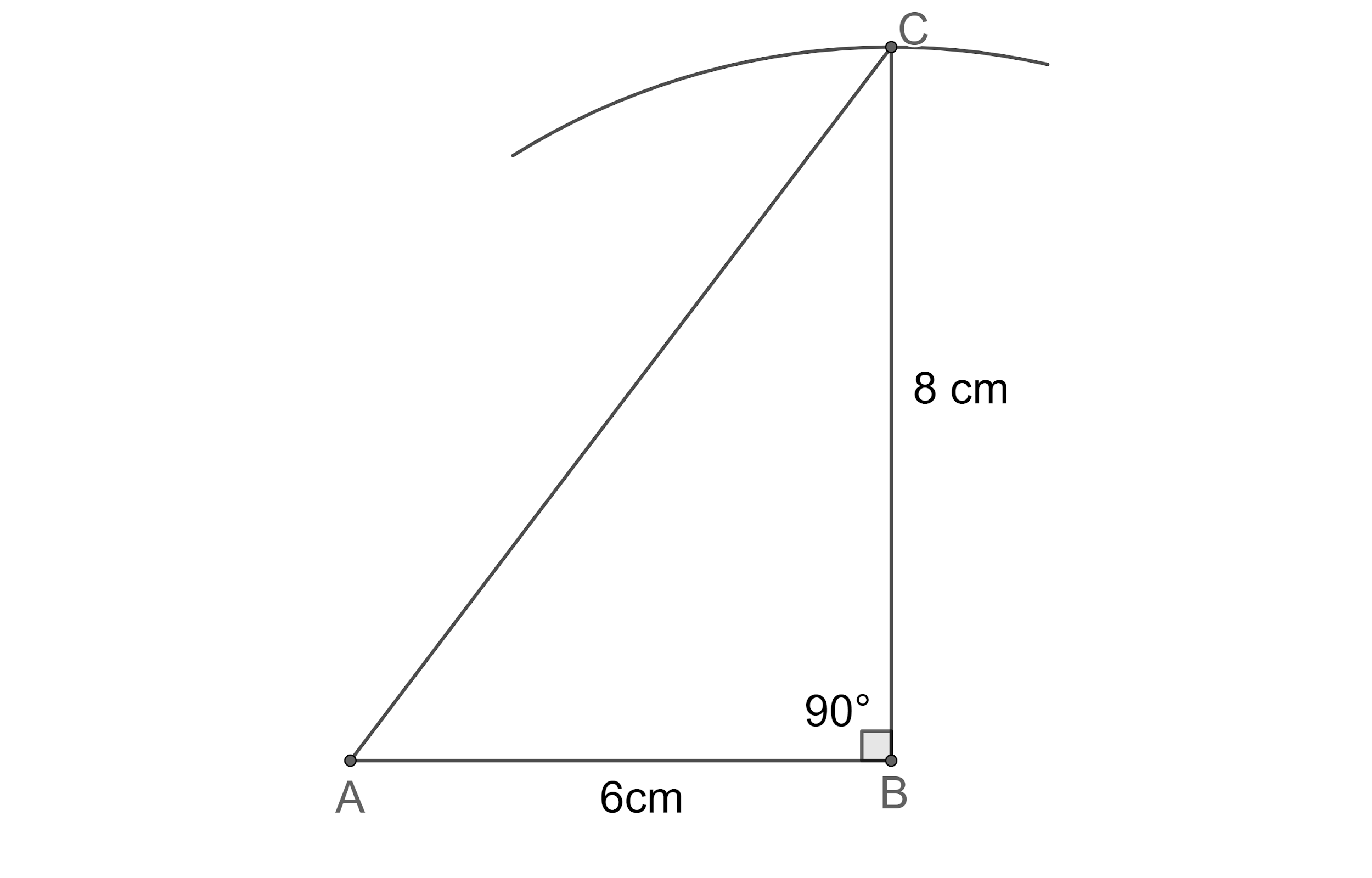Draw a right triangle ABC in which \\[AB=6cm\\], BC=8cm and \\angle
