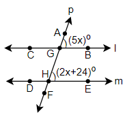 In the figure $l\\parallel m$ and p is a transversal, find the value of ...