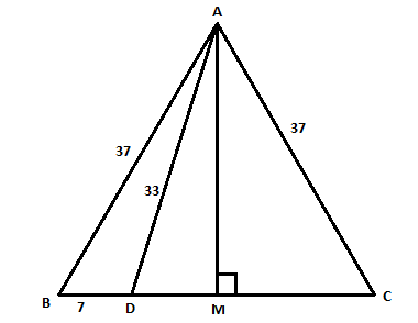 In a triangle ABC, ${\\text{AB}} = {\\text{AC}} = 37$. Let D be a point ...