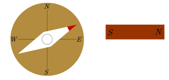 Draw the diagram of a magnetic compass.