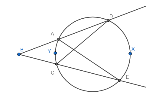 In the following figure, if m(arc DXE) = $100{}^\\circ $ and m(arc AYC ...