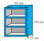 A wooden bookshelf has external dimensions as follows: Height = 110 cm,  Depth = 25 cm, Breadth = 85 cm. The thickness of the plank is 5 cm  everywhere. The external faces are to be polished