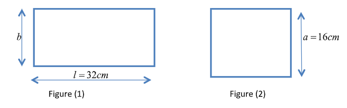 If the area of the rectangle with length 32cm is equal to the area of a ...