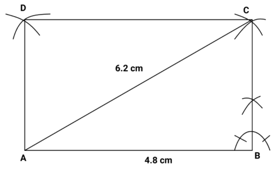 A rectangle ABCD with AB=4.8 cm, AC=6.2 cm