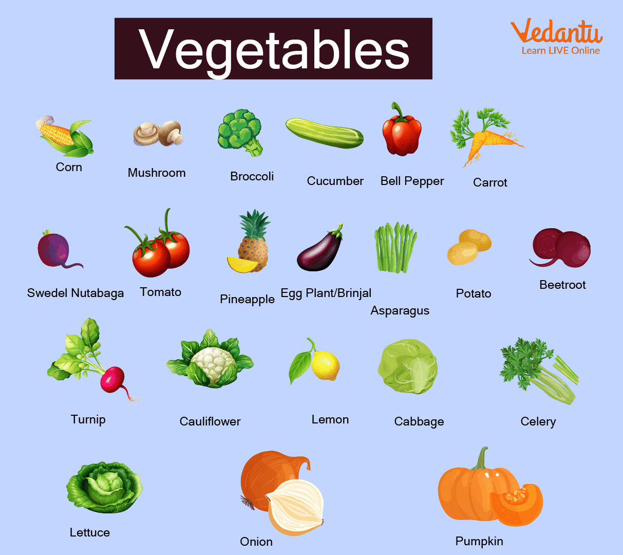 Vegetables And Fruits Names Learn With Examples And Pictures For Kids