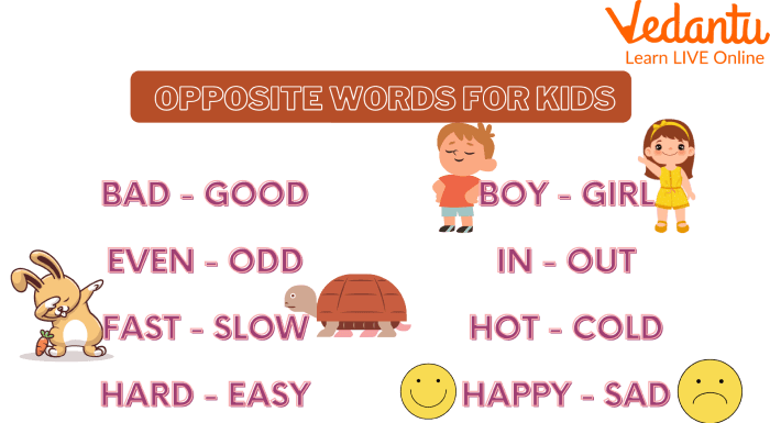 Opposite Words For Class 1 Learn With Examples For Kids