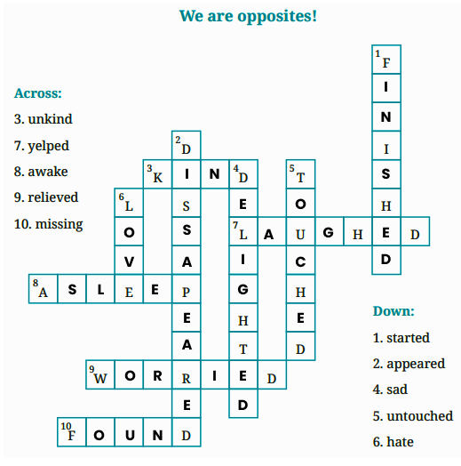 Answers of Cross word Class 6 English Unit 2