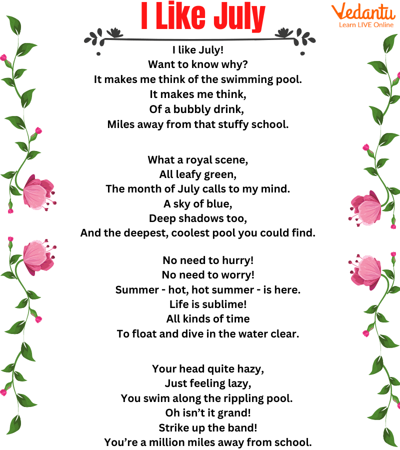 I Like July Poem For Kids Popular Poems For Children