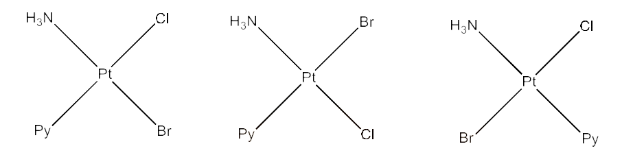 Geometrical isomers of [Pt(NH3)(Br)(Cl)(py)]