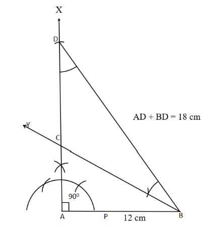 Right angled triangle with base equals to 12cm