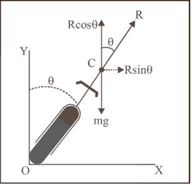 weight of the cyclist (mg) acts vertically downwards at the centre of gravity C