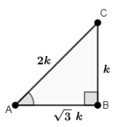 A triangle ABC right angled at B and sides AB=3k, BC=k and AC=2k