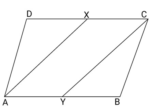 ABCD is a parallelogram in which ${\text{X}}$ and ${\text{Y}}$ are the mid-points of the sides DC and AB respectively.