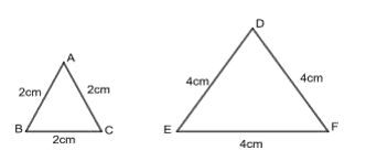 Two equilateral triangles having sides 2cm and 4cm