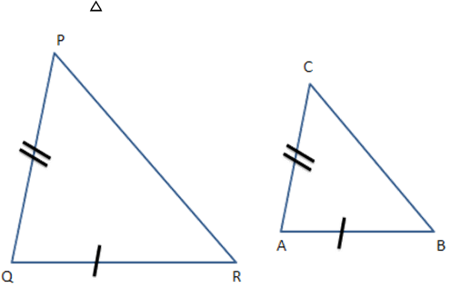 two triangles $ \text{ABC} $ and $ \text{PQR},\dfrac{AB}{QR}=\dfrac{BC}{PR}=\dfrac{CA}{PQ} $