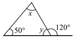 Triangle in which one angle is 50 degree and exterior angle is 120 degree