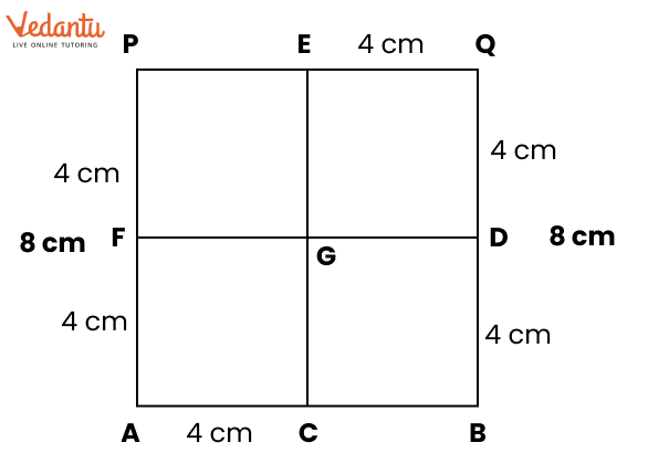 find points C, D, E, and F such that AC = 4 cm, BD = 4 cm, QE = 4 cm, and PF = 4 cm