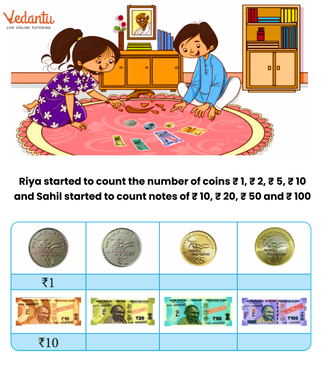 kids counting coins and notes