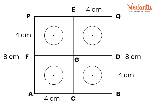 draw four circles of radius 1.3 cm