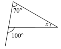 Triangle in which one angle is 70 degree and exterior angle is 100 degree