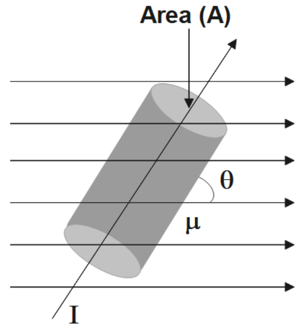A conductor i.e, placed in a uniform magnetic field and making a certain angle with the field lines.