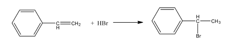 Complete reaction between styrene and hydrogen bromide