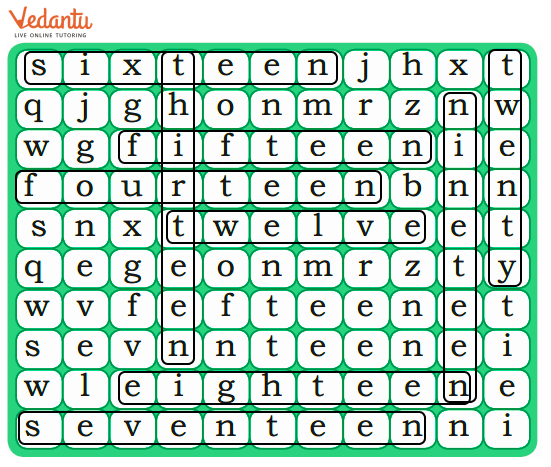 Solution for Find the number from 11 to 20