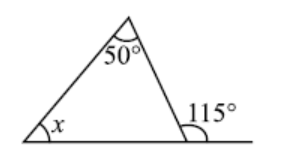Triangle in which one angle is 50 degree and exterior angle is 115 degree