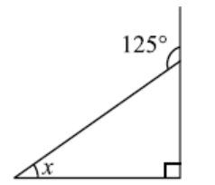 Triangle in which one angle is right angle and exterior angle is 125 degree