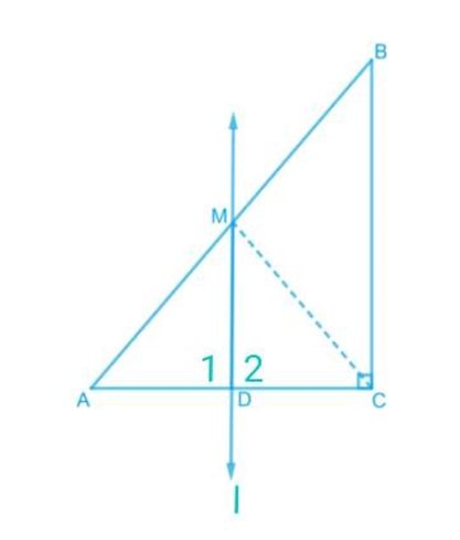 ${\text{ABC}}$ is a triangle right angled at ${\text{C}}$. A line through the mid-point M of hypotenuse ${\text{AB}}$ and parallel to BC intersects AC at D