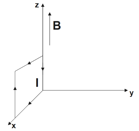 A uniform magnetic established along the positive z-direction with a rectangular loop placed in the xz plane