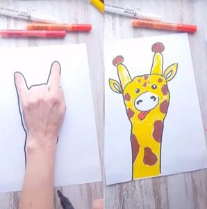 Giraffe Handprint Drawing