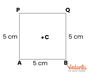 square of side 5 cm with centre C