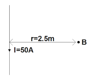A long straight wire carrying current in N-S direction