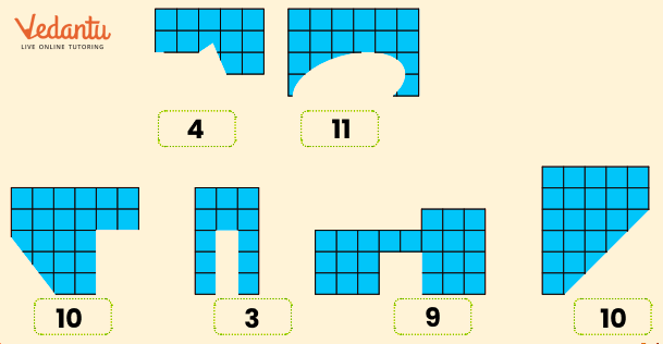 How many square pieces have been torn from each shape