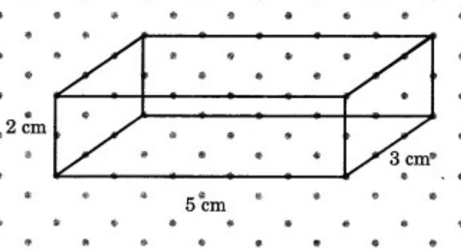 Isometric sketch of cuboid of dimensions 5 cm, 3 cm and 2 cm