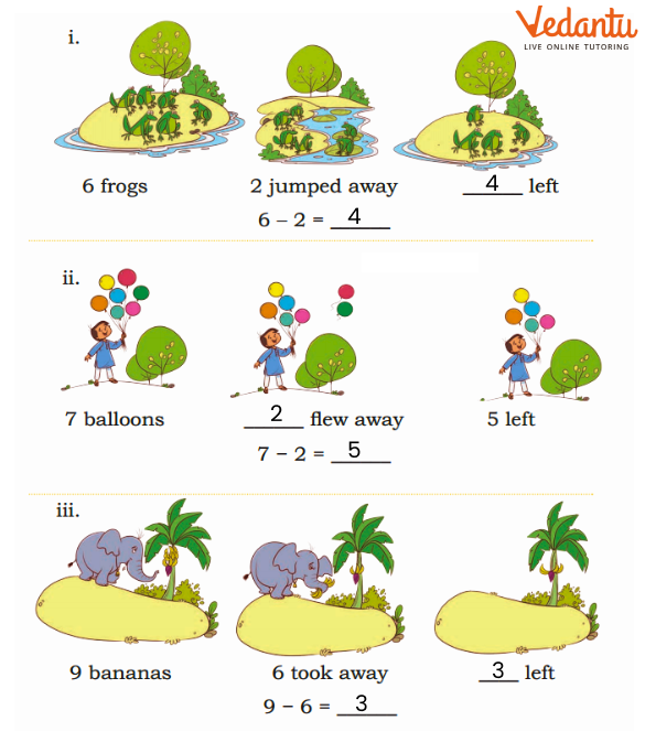 fill the blanks by subtracting the numbers for Class 1 Maths