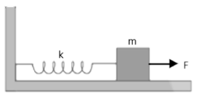 Image shows a spring of force constant k clamped rigidly at one end and a mass m attached to its free end