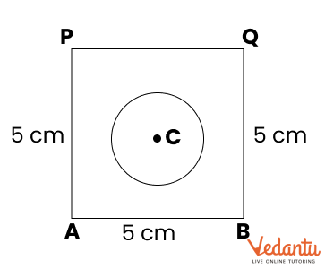 square of side 5 cm with a circle with centre C