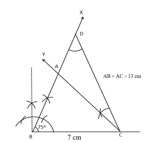 Triangle ABC with angle B=75,