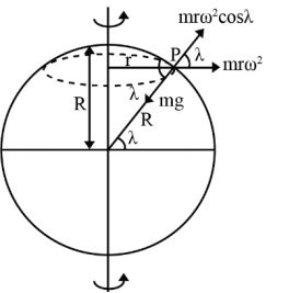 the acceleration due to gravity at the point P.